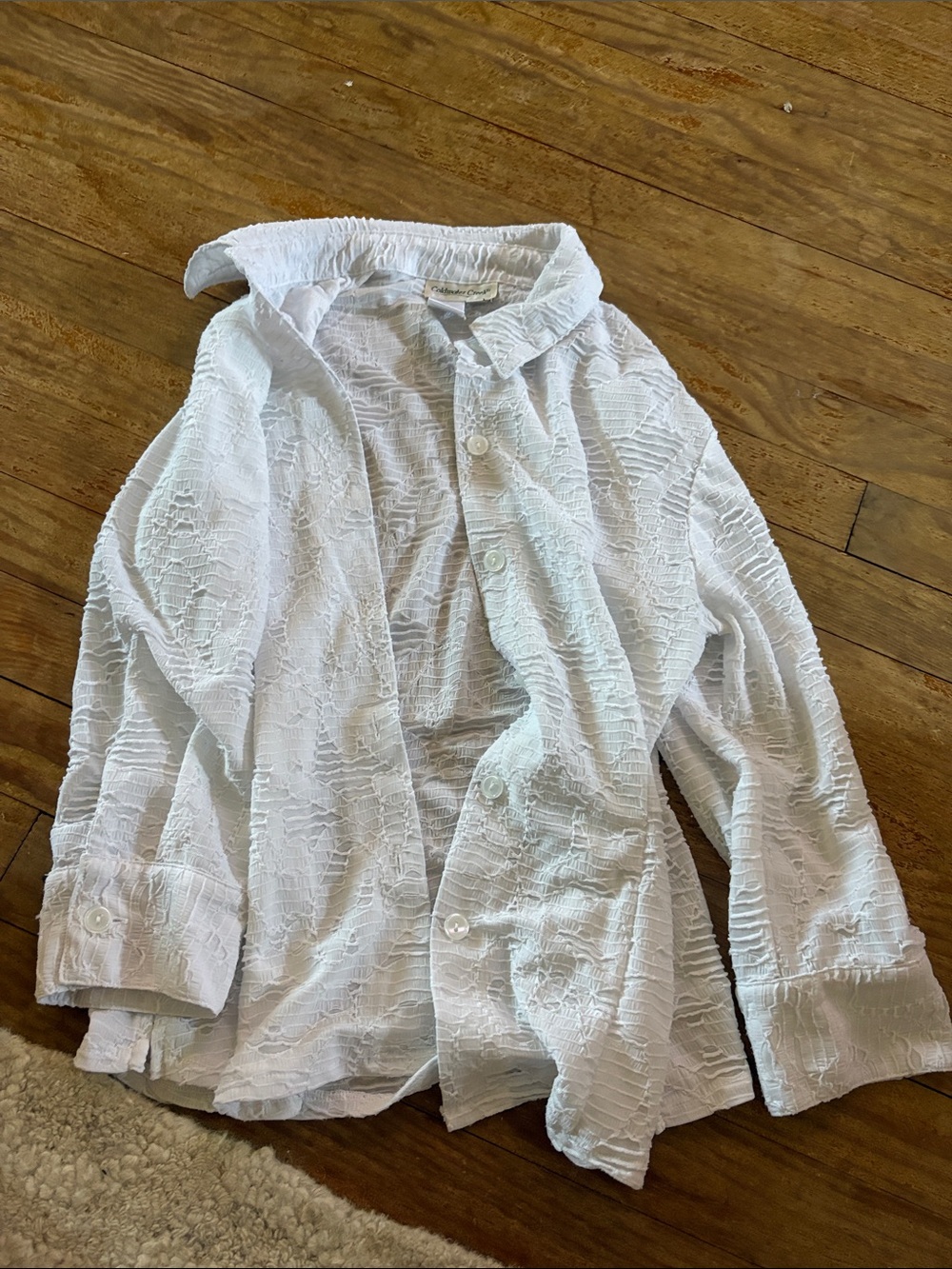 Coldwater Creek White Textured Button-Down Shirt